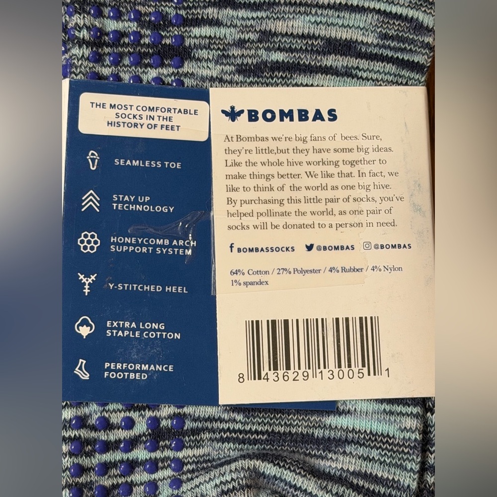 Bombas Unisex Blue & White Space Dye Mid Calf Gripper Socks Large MSRP$69 NWT - Picture 4 of 7